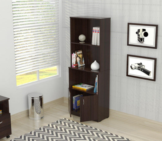 Espresso Finish Wood Three Self and Cabinet Bookcase - AFS