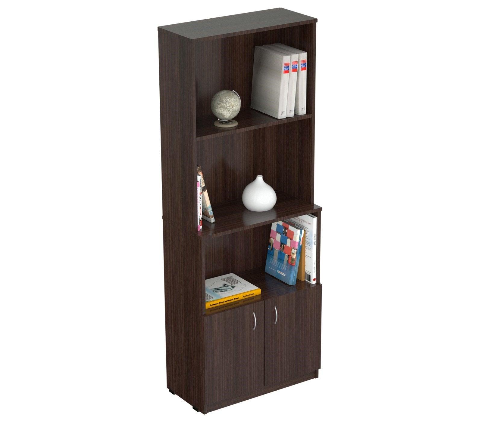 Espresso Finish Wood Three Self and Cabinet Bookcase - AFS