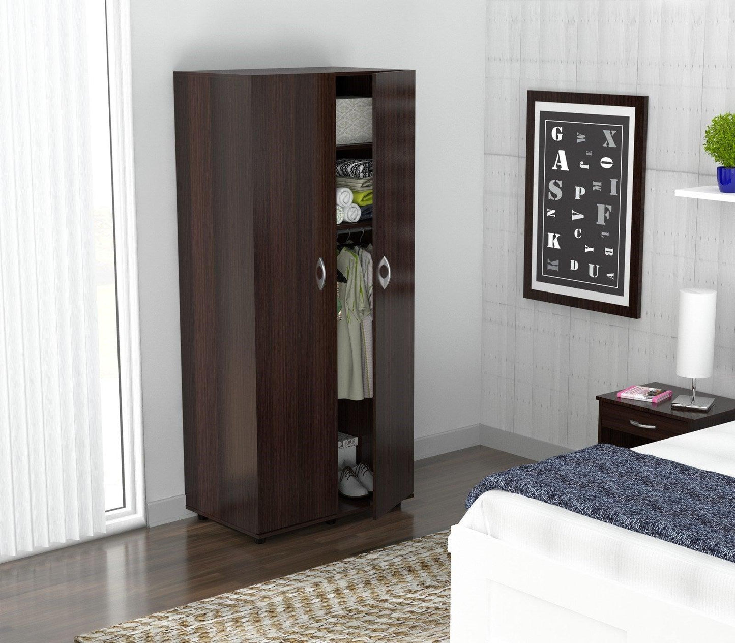 Espresso Finish Wood Wardrobe with Two Doors - AFS