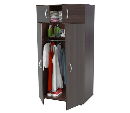 Espresso Finish Wood Wardrobe with Four Doors - AFS