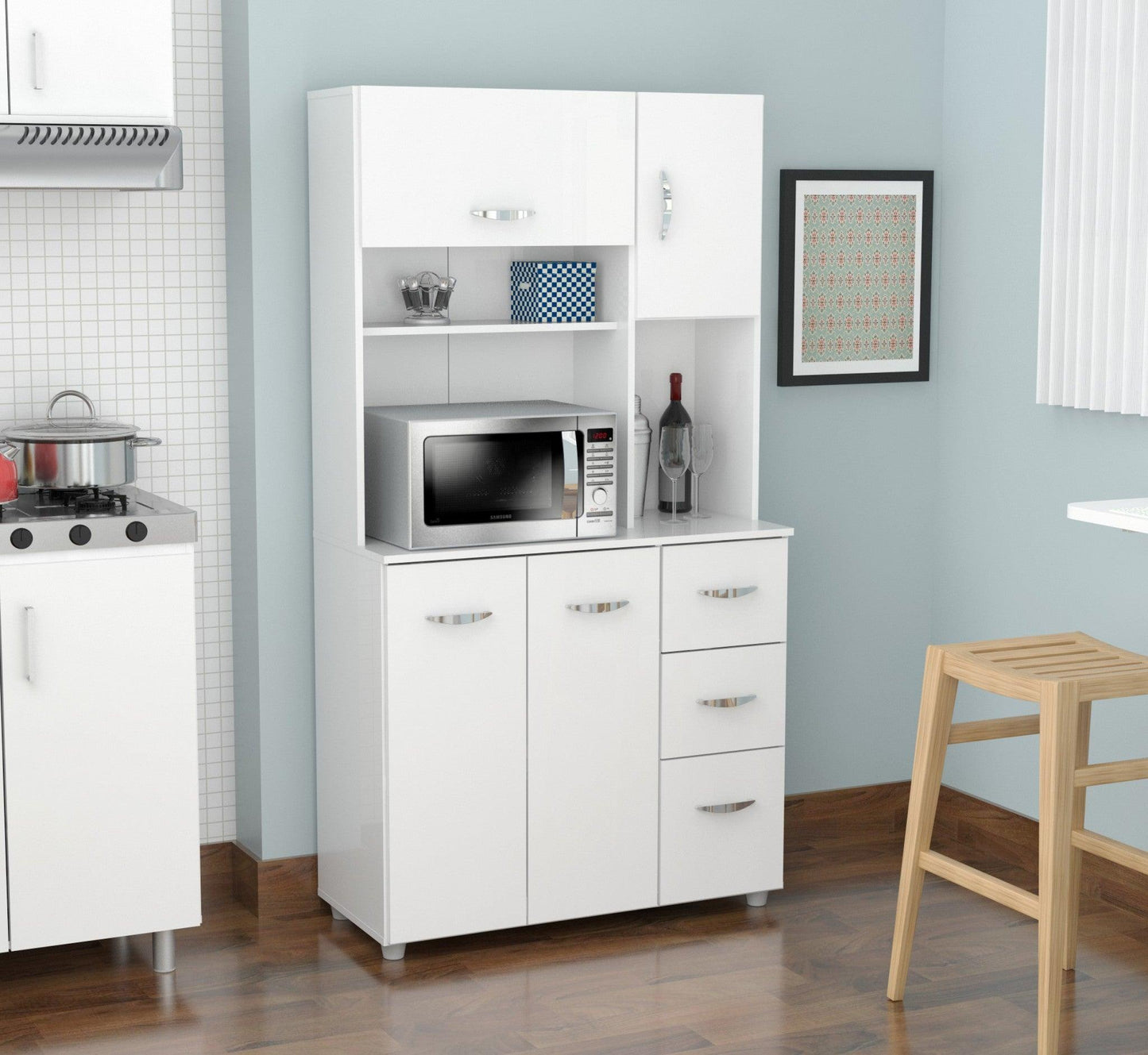 White Finish Wood Kitchen Storage Cabinet - AFS