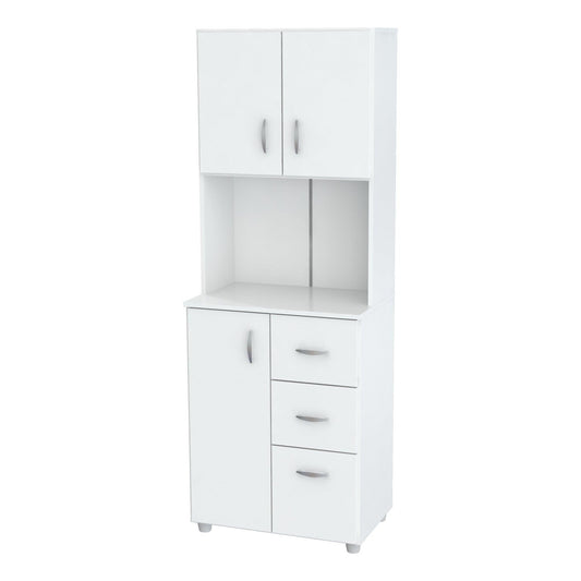 White Finish Wood High Low Full Size Microwave Cabinet - AFS