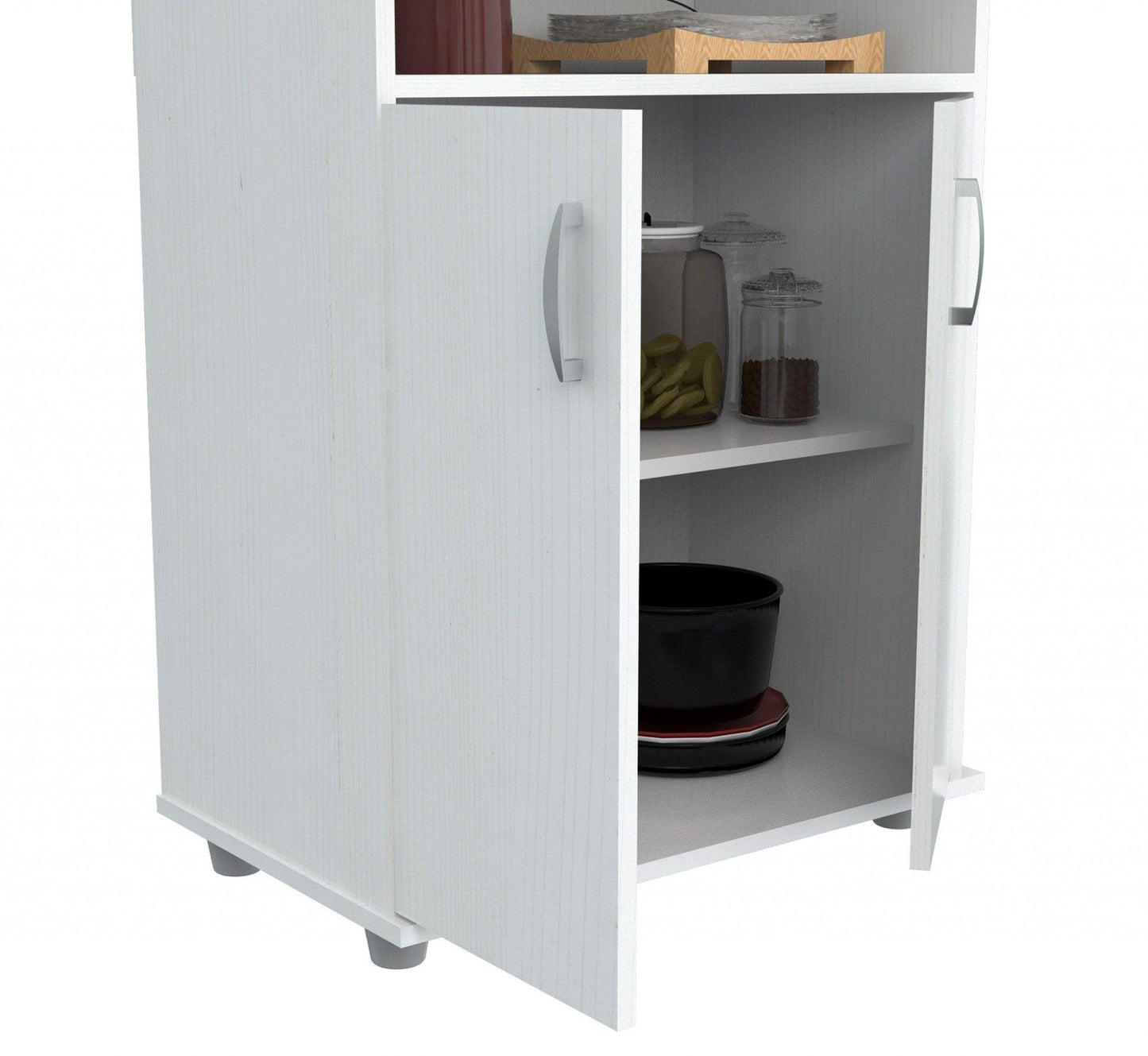 White Finish Wood Microwave Cart with Cabinet - AFS