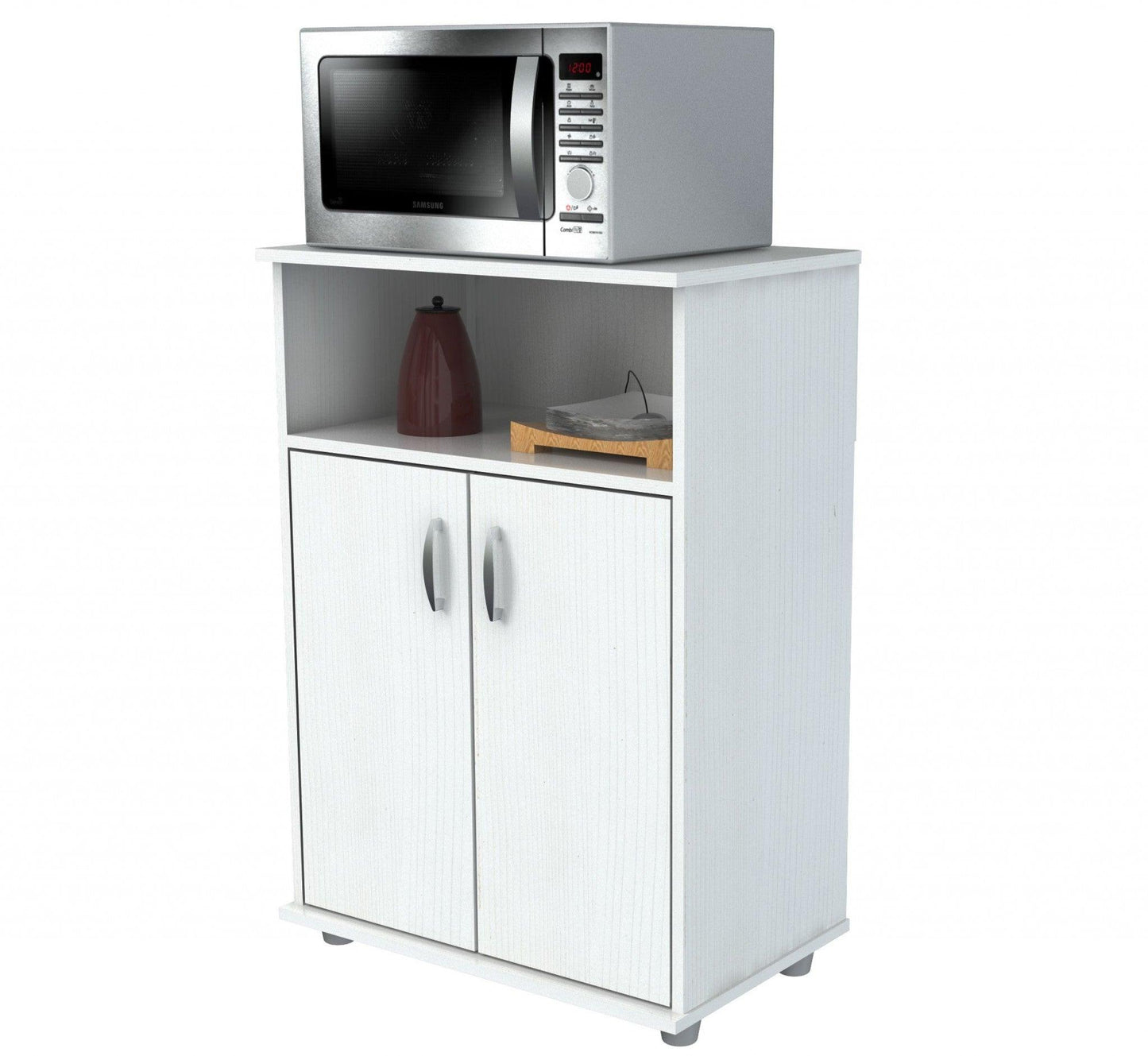 White Finish Wood Microwave Cart with Cabinet - AFS