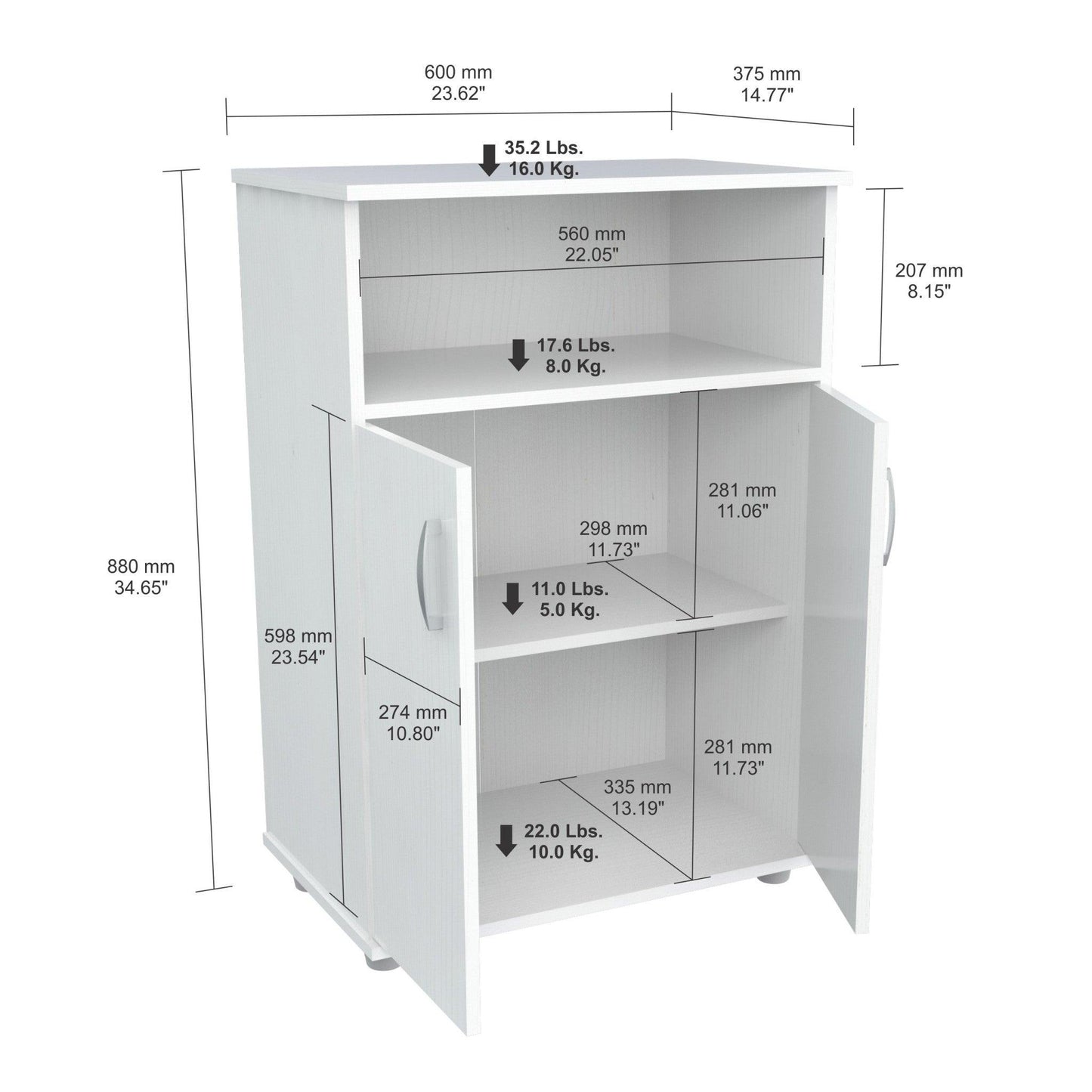 White Finish Wood Microwave Cart with Cabinet - AFS