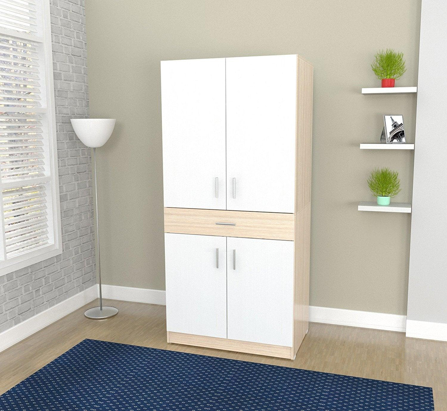 White and Natural Finish Wood Computer Hutch Desk - AFS