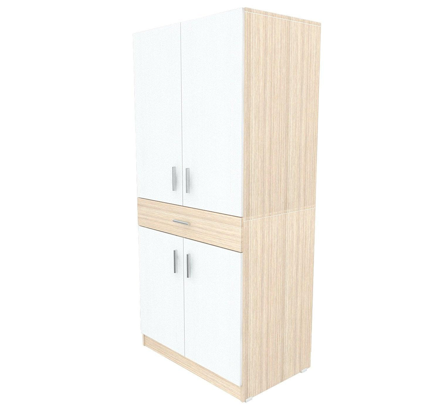 White and Natural Finish Wood Computer Hutch Desk - AFS