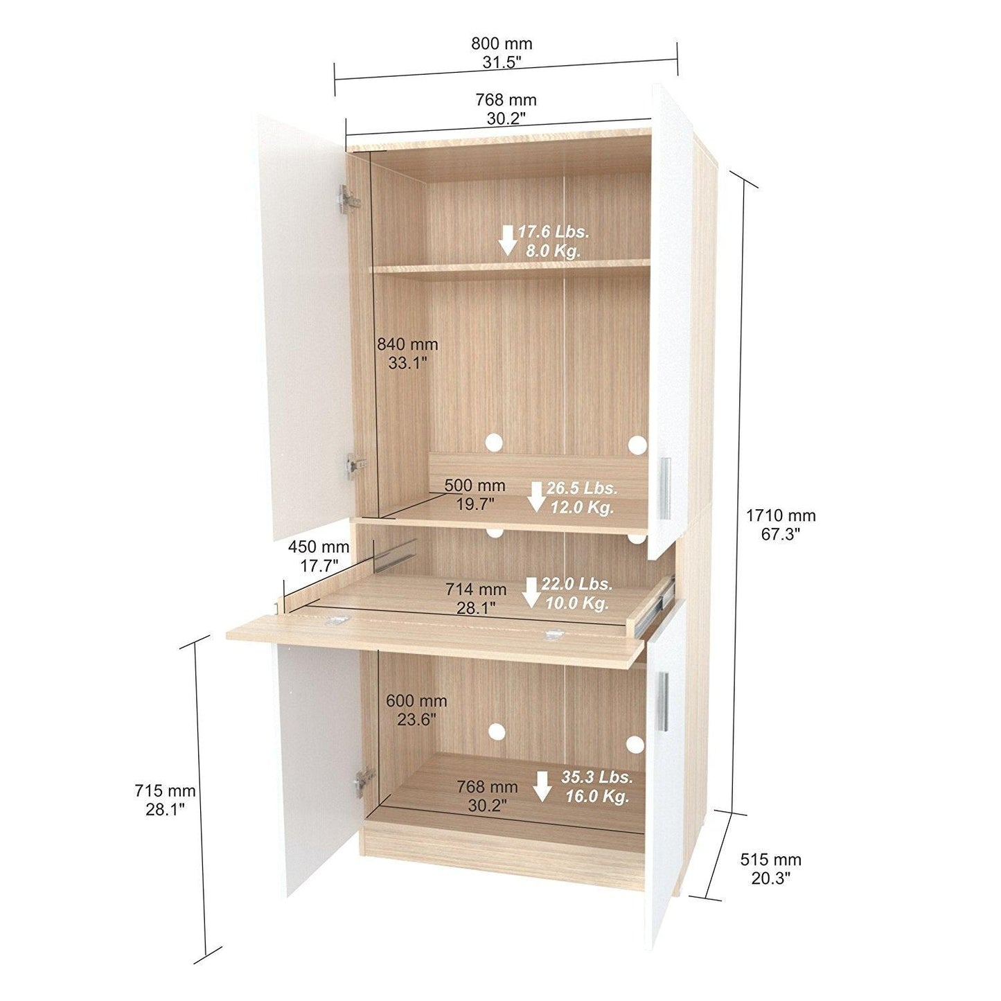 White and Natural Finish Wood Computer Hutch Desk - AFS