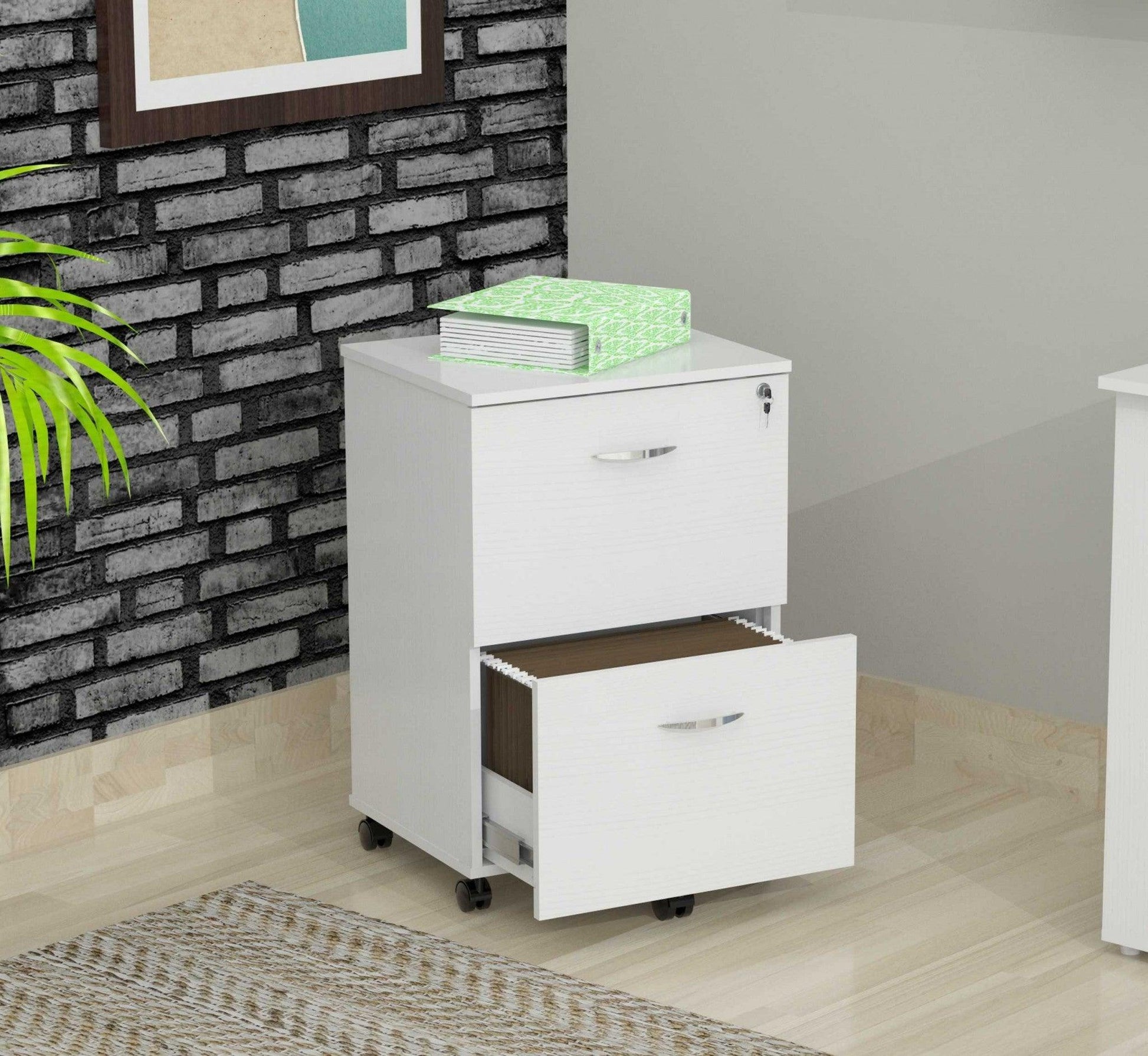 White Finish Wood Two Drawer Filing Cabinet - AFS