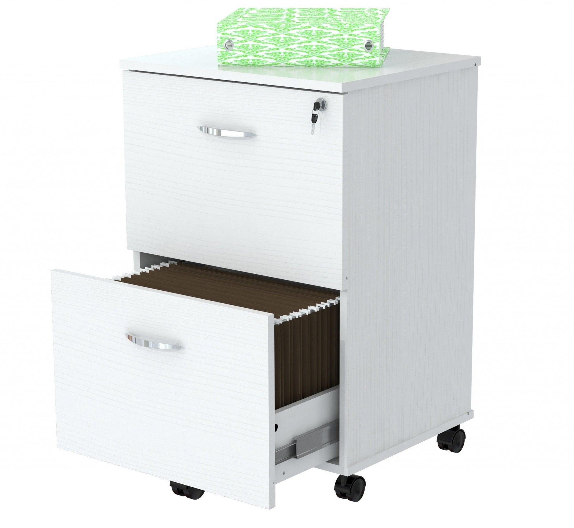 White Finish Wood Two Drawer Filing Cabinet - AFS