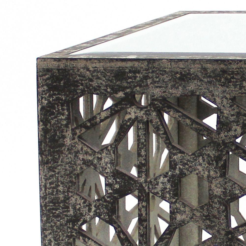 Gray Floral Mirrored Cube End Table - AFS