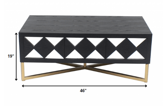 24 x 46 x 19 Black & Gold 3 Drawer Mirrored Console Table - AFS