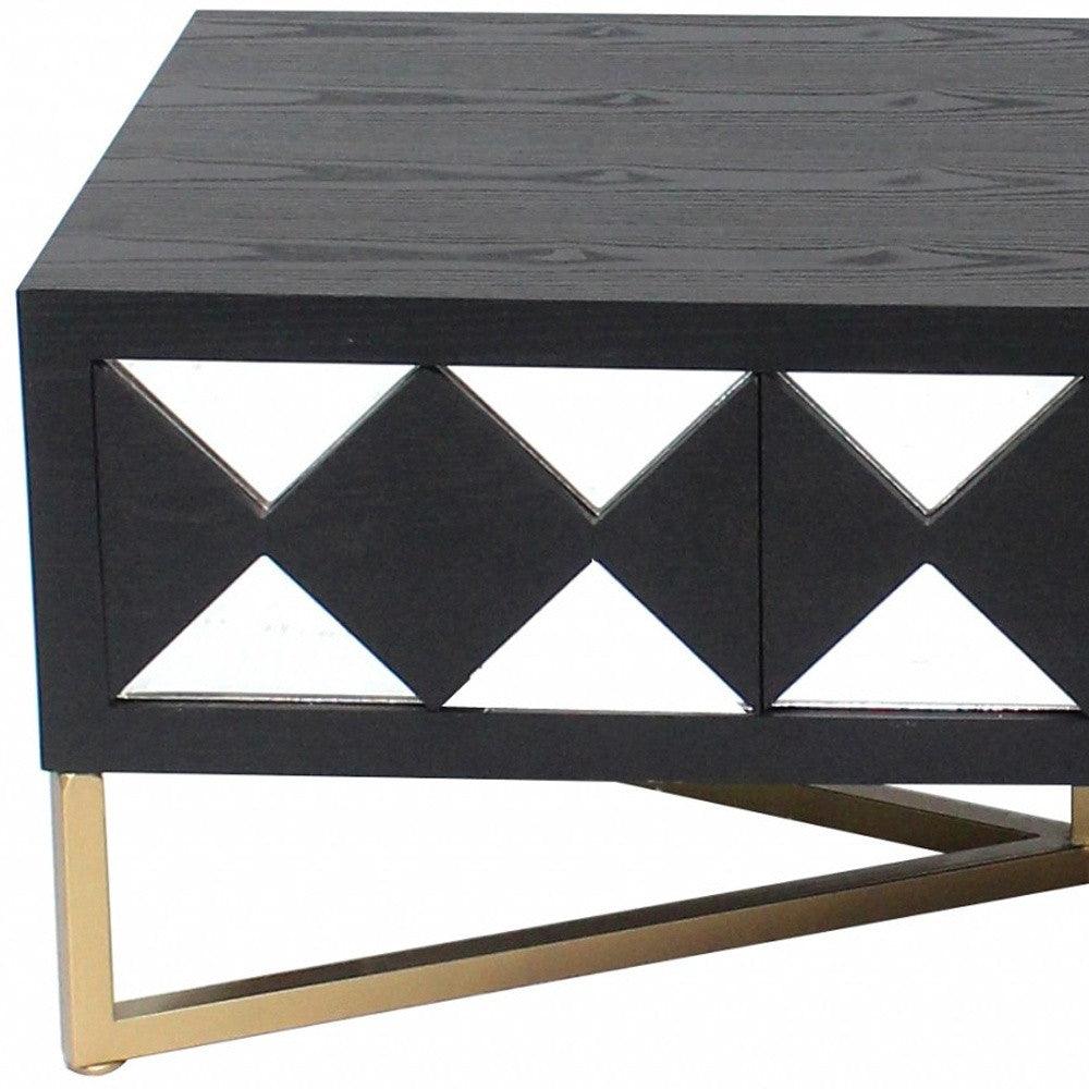 24 x 46 x 19 Black & Gold 3 Drawer Mirrored Console Table - AFS
