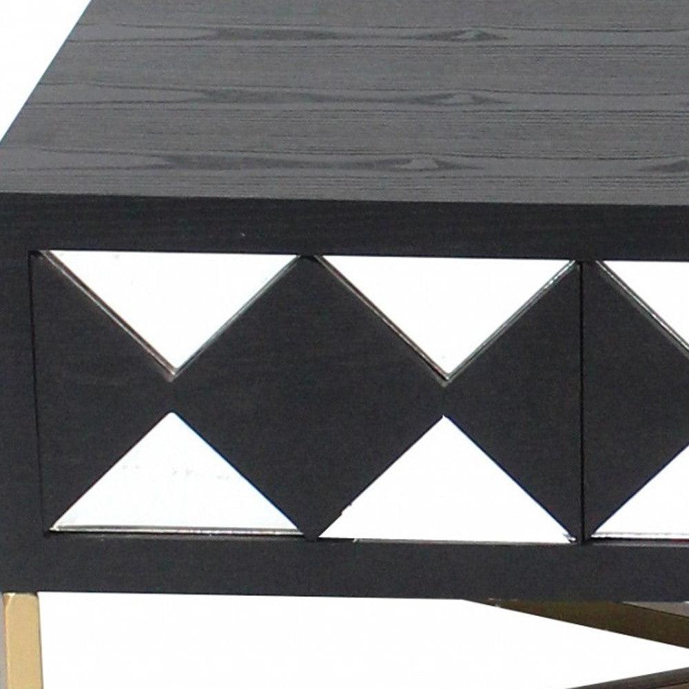 24 x 46 x 19 Black & Gold 3 Drawer Mirrored Console Table - AFS