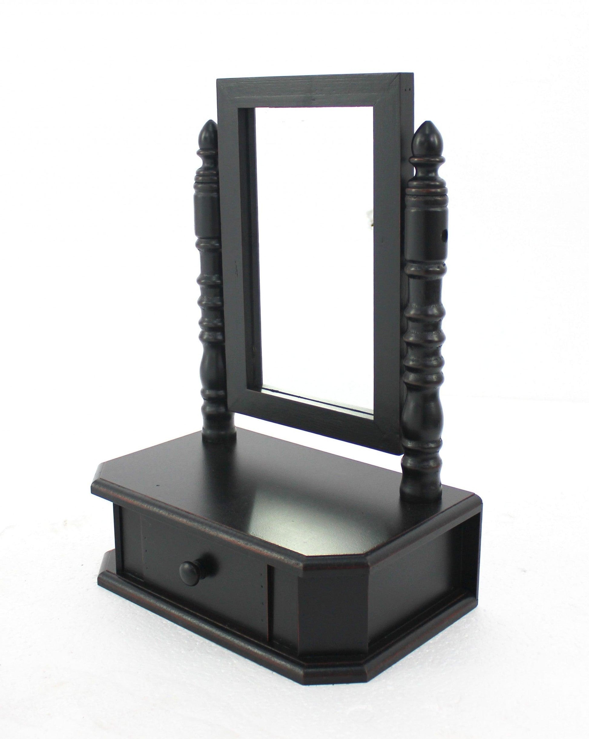 8.5 x 14 x 20 Black Traditional Drawer Table Mirror - AFS