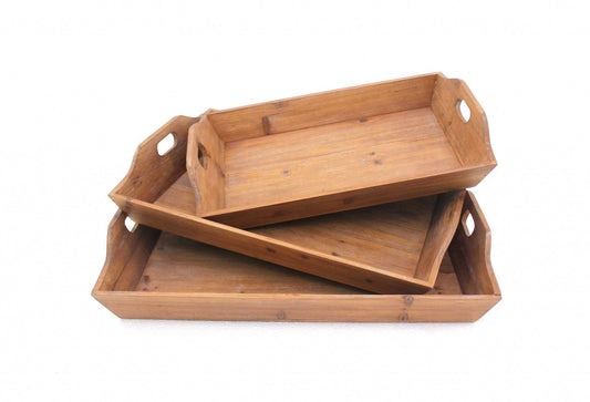 16.5 x 24.25 x 3.75 Brown Country Cottage Wooden - Serving Tray 3pcs - AFS