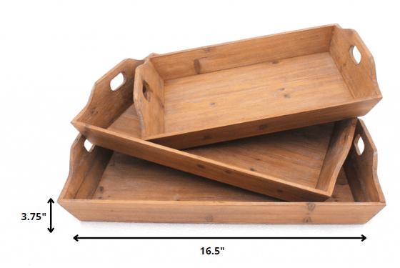 16.5 x 24.25 x 3.75 Brown Country Cottage Wooden - Serving Tray 3pcs - AFS