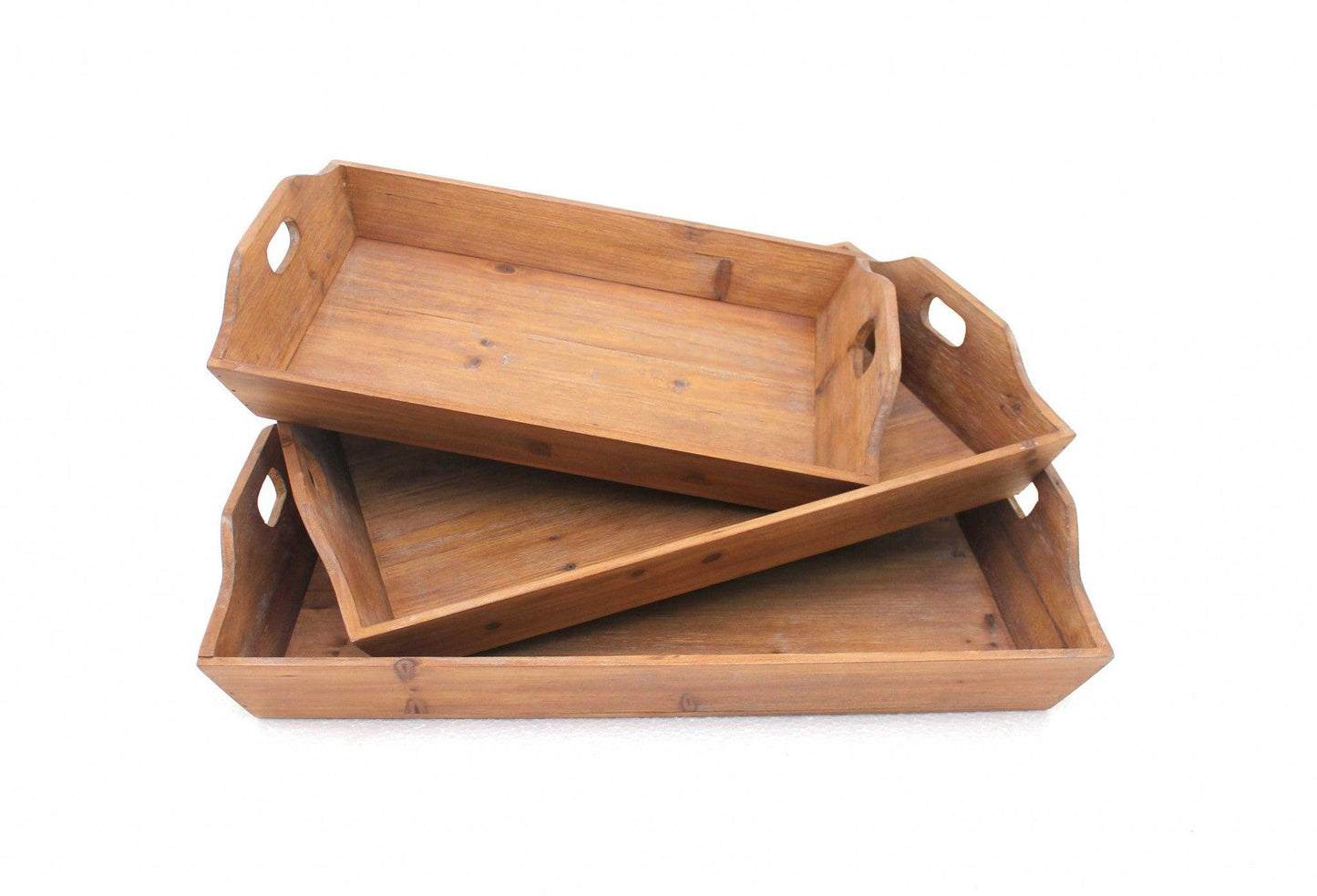 16.5 x 24.25 x 3.75 Brown Country Cottage Wooden - Serving Tray 3pcs - AFS