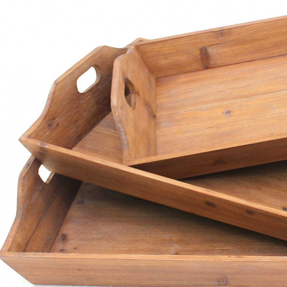 16.5 x 24.25 x 3.75 Brown Country Cottage Wooden - Serving Tray 3pcs - AFS