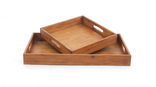 14.5 x 22.5 x 2.5 Brown Country Cottage Wooden Serving Tray 2pc - AFS