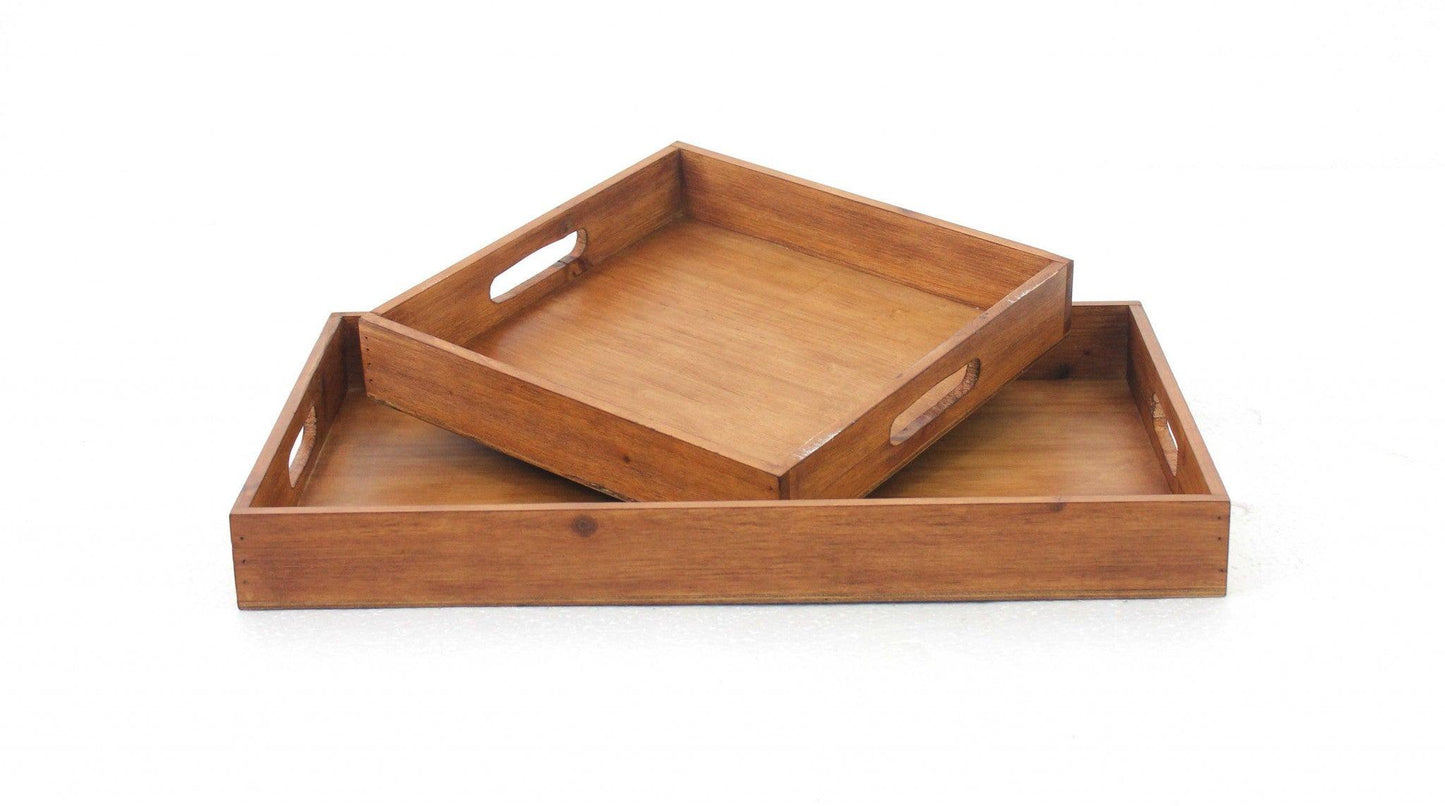 14.5 x 22.5 x 2.5 Brown Country Cottage Wooden Serving Tray 2pc - AFS