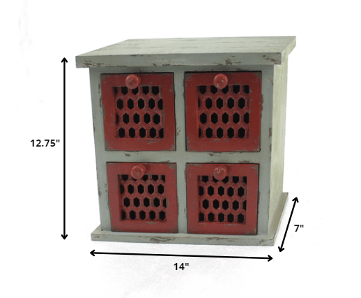 7 x 14 x 12.75 Multi-Color Antiqued 4 Drawer Tabletop Organizer - AFS