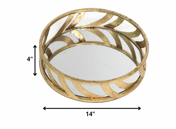 14 x 14 x 4 Gold Streamline Mirror  Tray