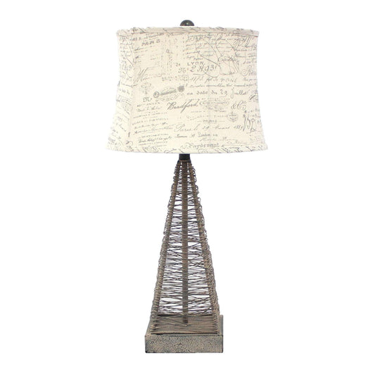 15 x 13 x 28.5 Tan Industrial Metal With Gentle Linen Shade - Table Lamp