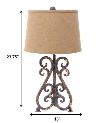 13 x 11 x 23.75 Bronze Vintage Metal Khaki Linen Shade - Table Lamp - AFS