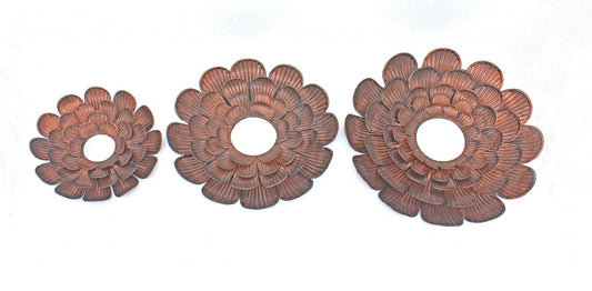 31 x 31 x 3.5 Copper 3 Piece Vintage Blooming Flower Metal - Wall Mirror - AFS