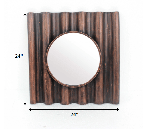 24 x 24 x 3 Bronze Panpipe-Like Wooden Cosmetic - Mirror - AFS