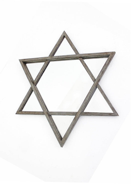 26 x 30 x 2 Silver Rustic Hexagram Wooden - Cosmetic Mirror - AFS