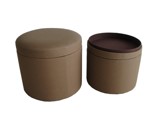 1 x 19 x 19 Tan Canvas Round Storage Ottoman - AFS