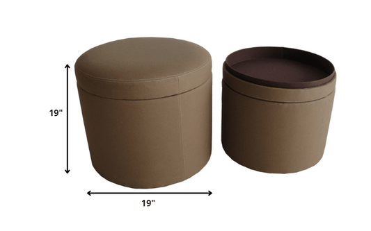 1 x 19 x 19 Tan Canvas Round Storage Ottoman - AFS