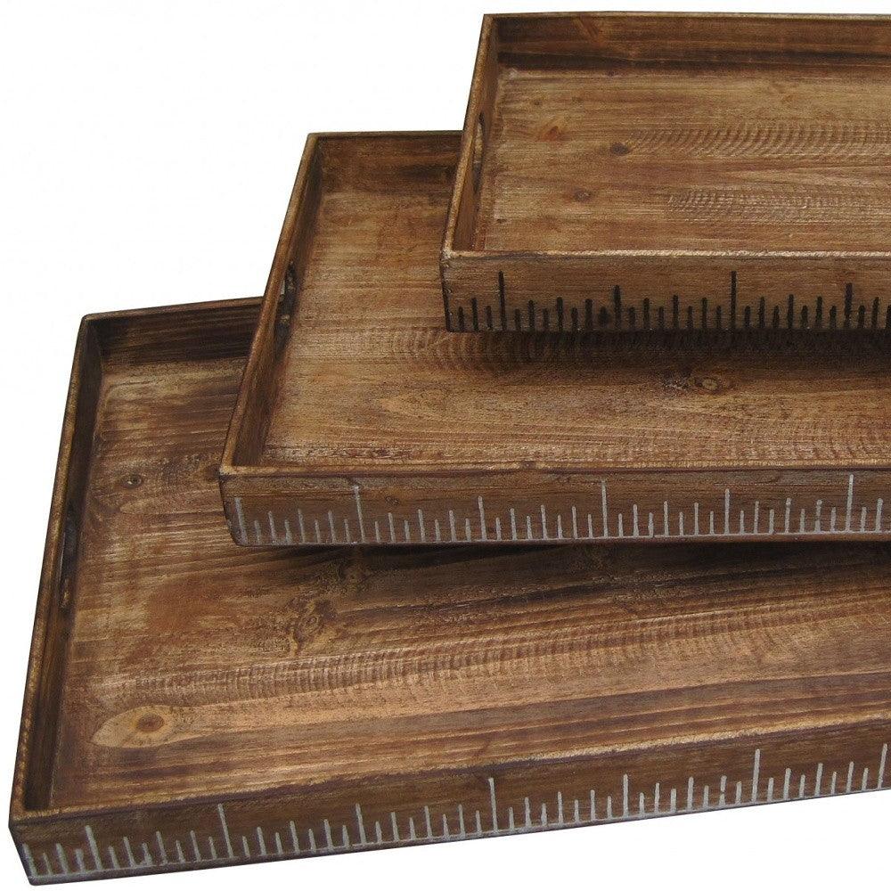 19 X 12 Brown Wood Tray Set - AFS