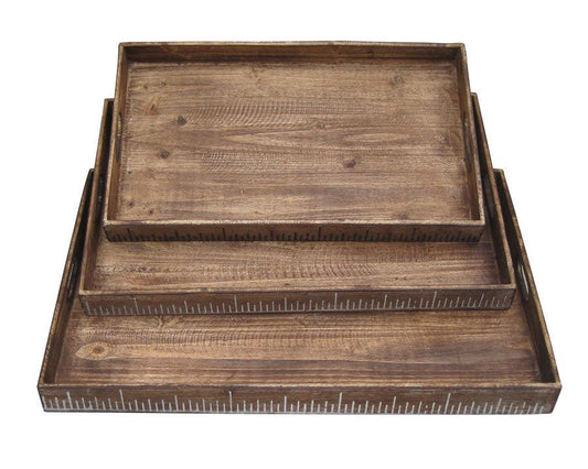 19" x 12" Brown Wood Tray Set - AFS