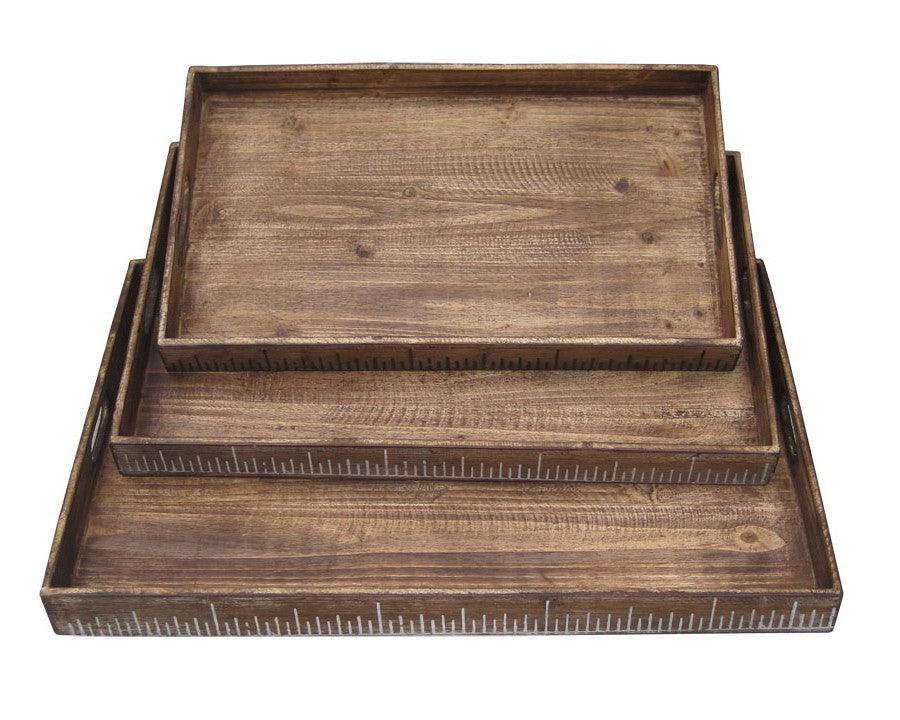 19" x 12" Brown Wood Tray Set - AFS