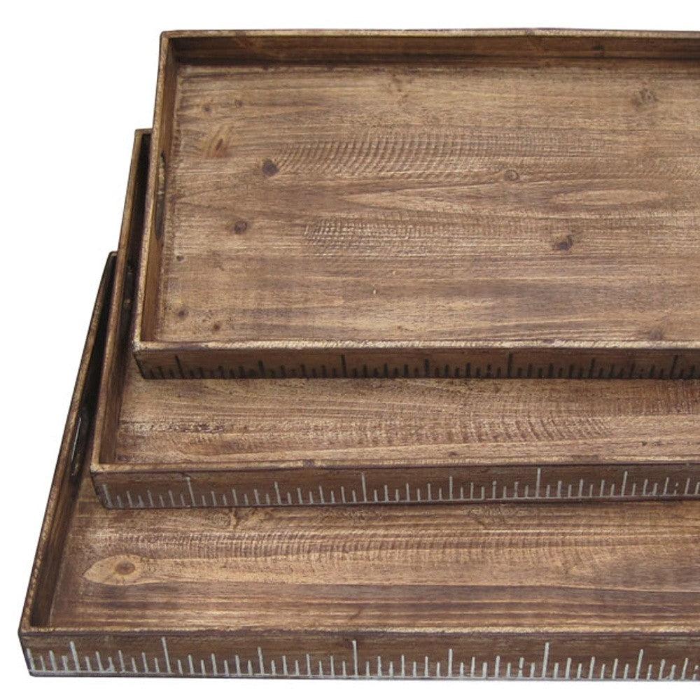 19" x 12" Brown Wood Tray Set - AFS