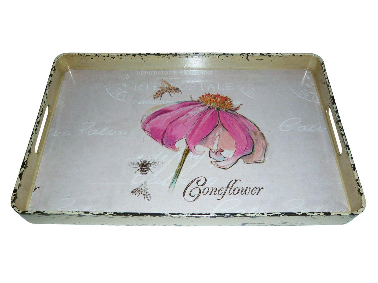 Vintage Style Pretty Pink Flower Metal Serving Tray - AFS