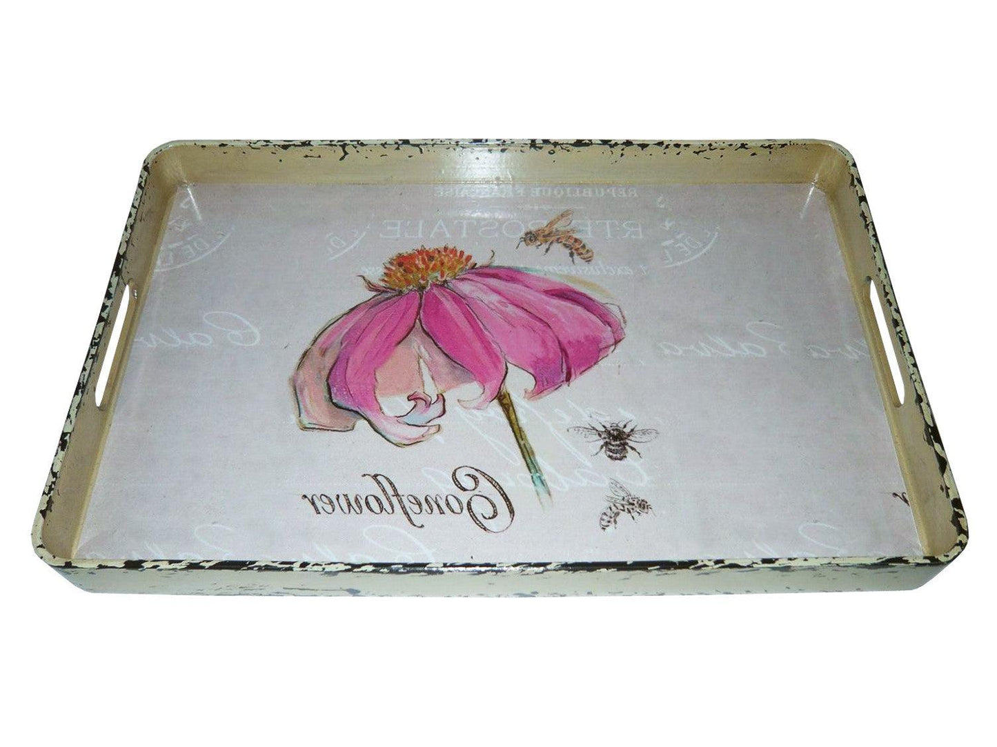 Vintage Style Pretty Pink Flower Metal Serving Tray - AFS