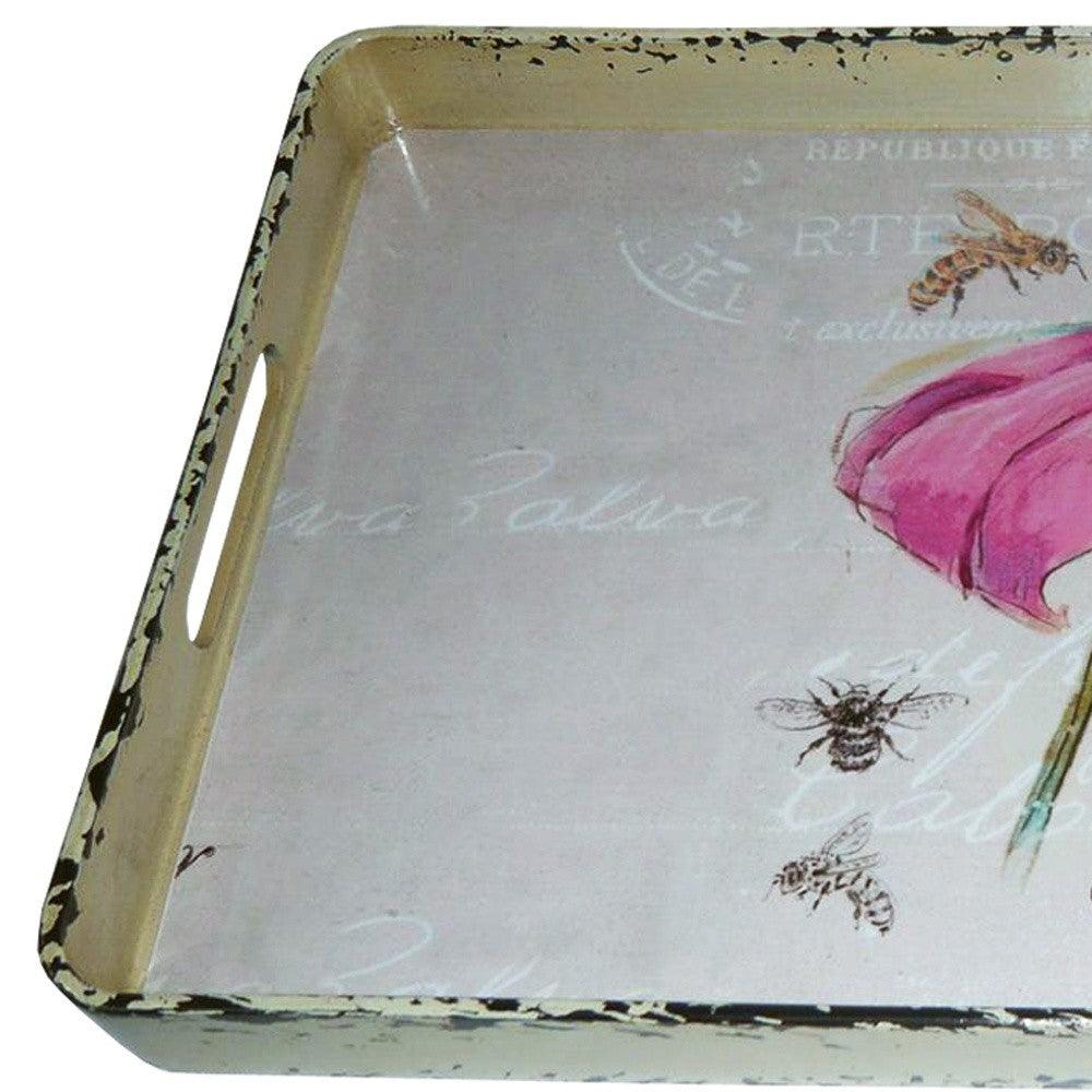 Vintage Style Pretty Pink Flower Metal Serving Tray - AFS