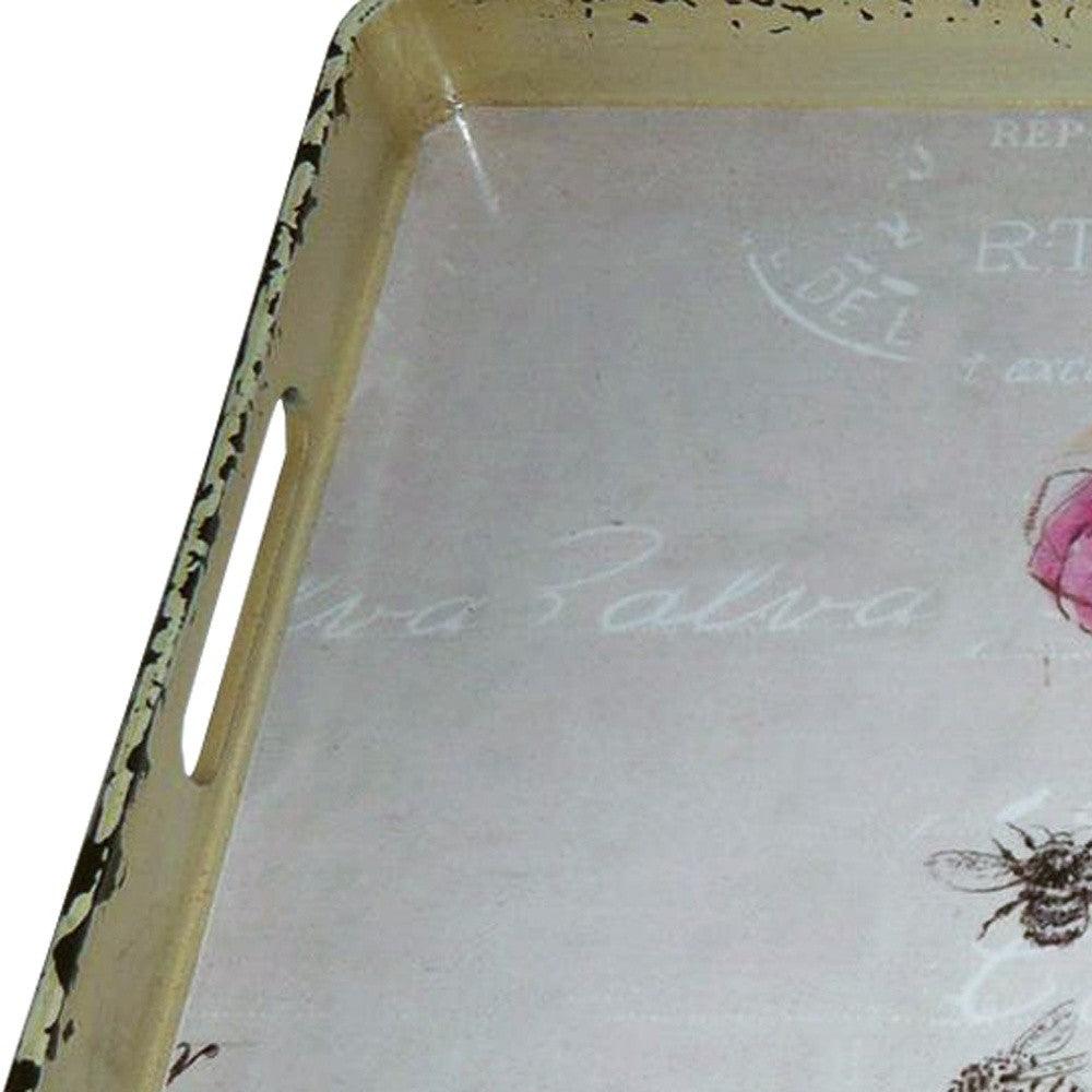 Vintage Style Pretty Pink Flower Metal Serving Tray - AFS