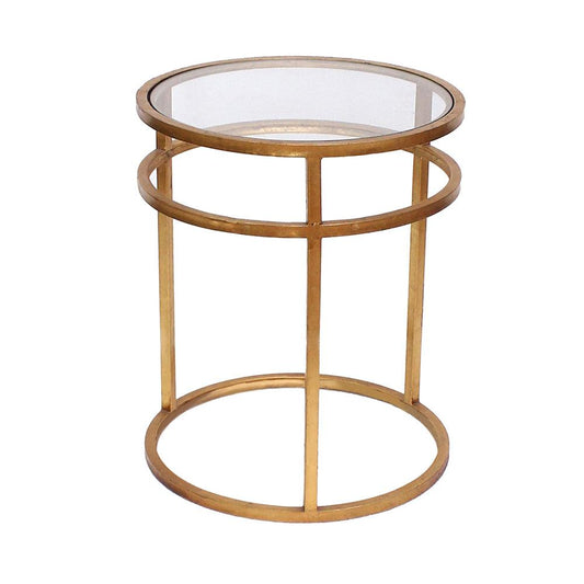 Minimalist Modern Gold and Glass Round Side End Table - AFS