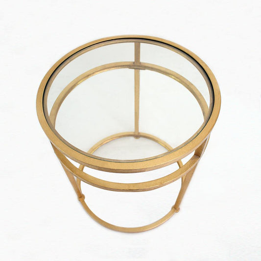 Minimalist Modern Gold and Glass Round Side End Table - AFS