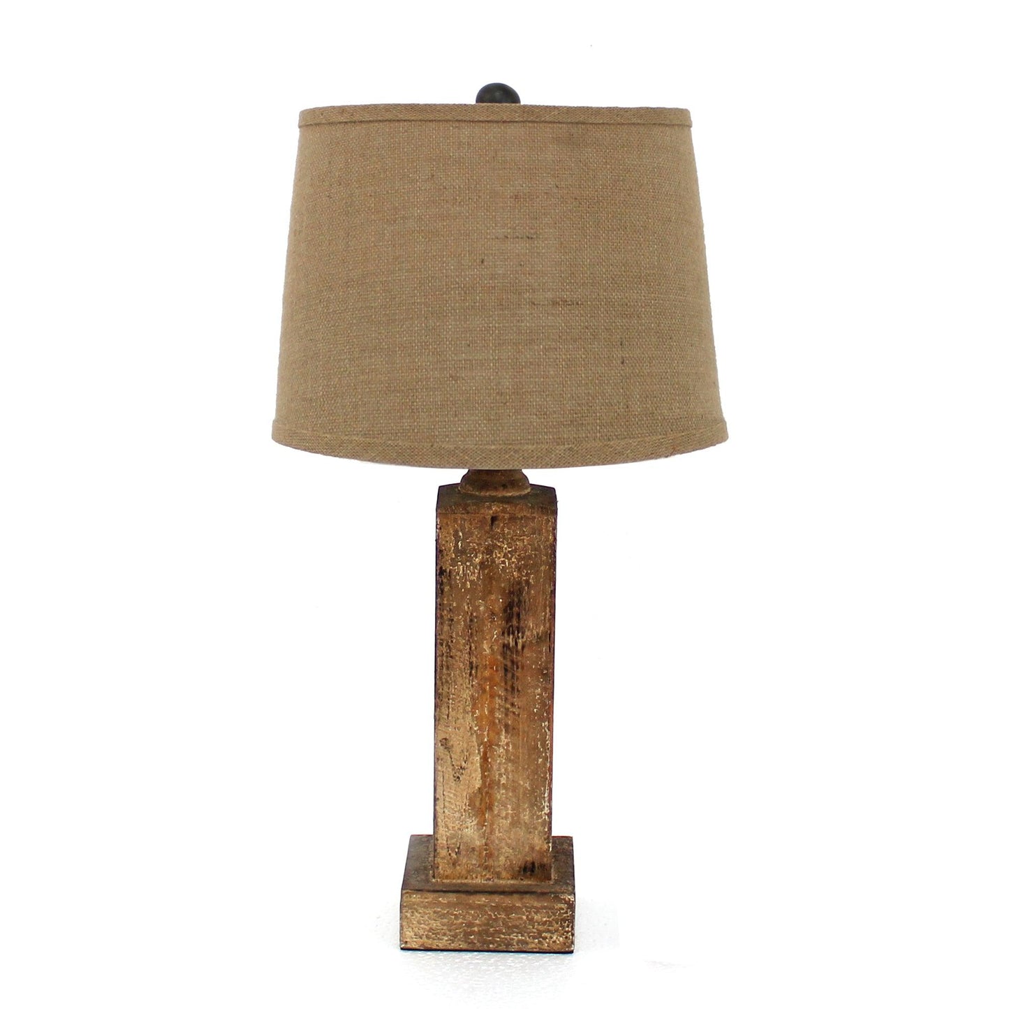 5.5 x 5.5 x 27 Brown Rustic with Round Linen Shade - Table Lamp - AFS