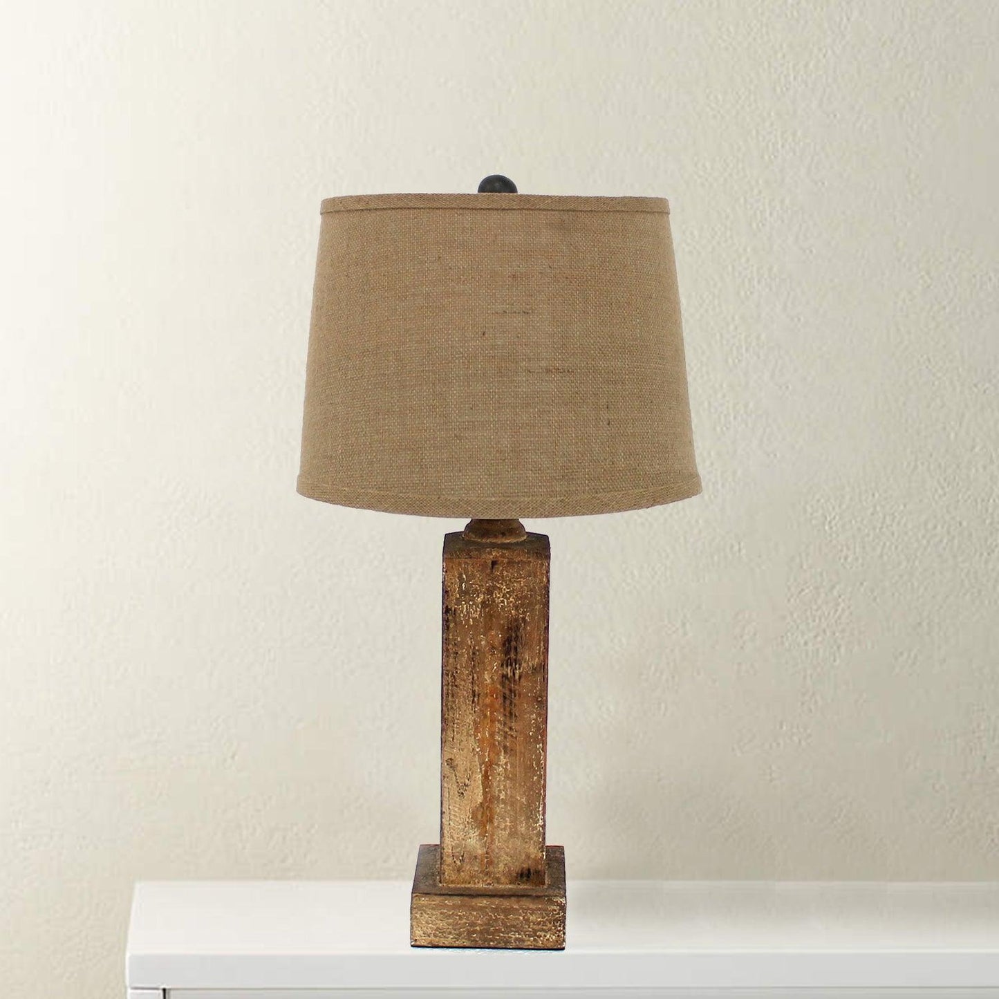 5.5 x 5.5 x 27 Brown Rustic with Round Linen Shade - Table Lamp - AFS