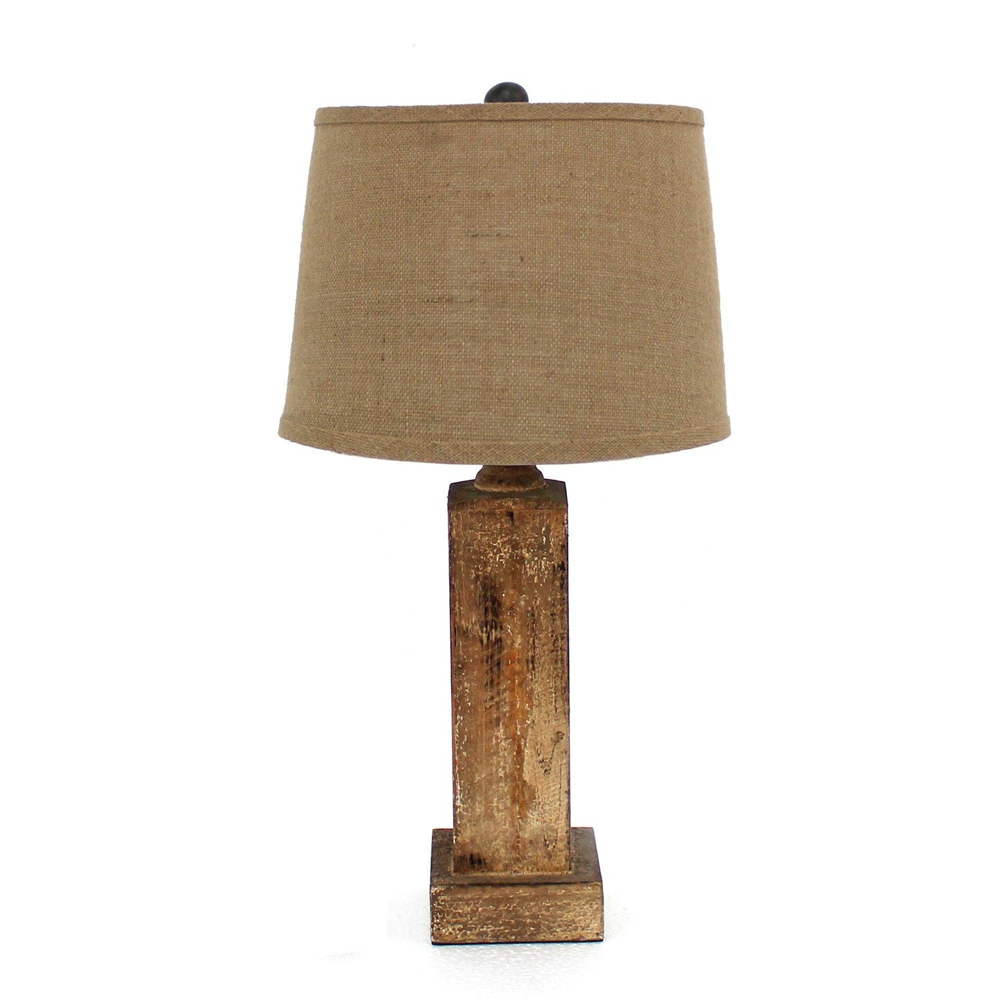 5.5 x 5.5 x 27 Brown Rustic with Round Linen Shade - Table Lamp - AFS