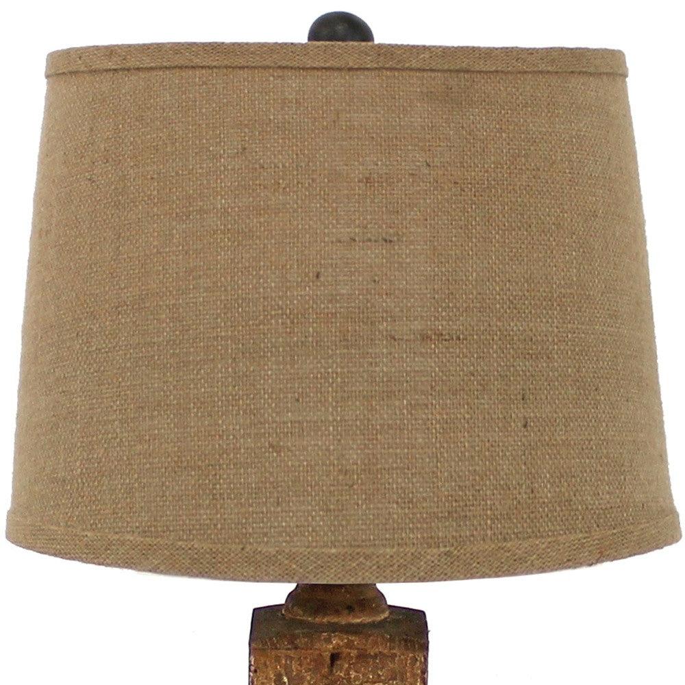 5.5 x 5.5 x 27 Brown Rustic with Round Linen Shade - Table Lamp - AFS