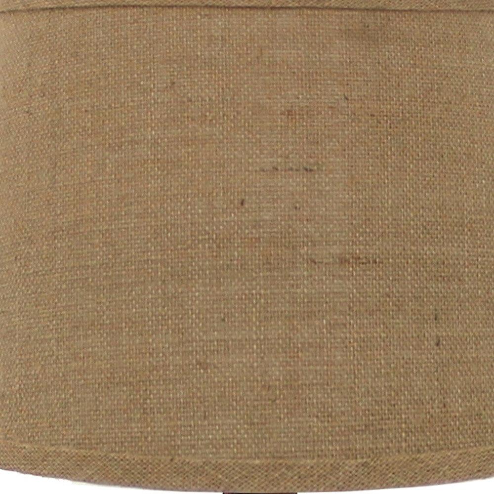 5.5 x 5.5 x 27 Brown Rustic with Round Linen Shade - Table Lamp - AFS