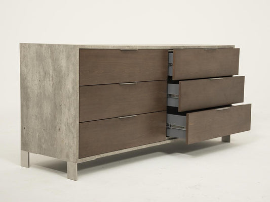 30" Dark Walnut Veneer Steel and Concrete Dresser with 6 Drawers - AFS